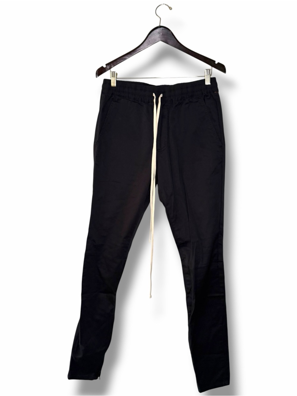 Fear of God Men’s Black Twill Skinny Zippered Ankle Pants Drawcord Pull On Large